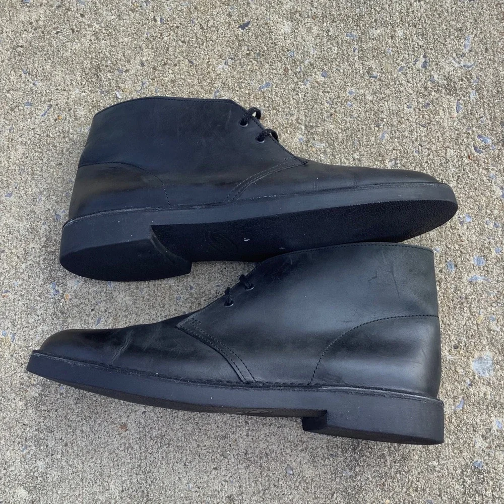 Clarks Desert Boots Mens 12 Black Leather Chukka Ankle Boots 261295277110